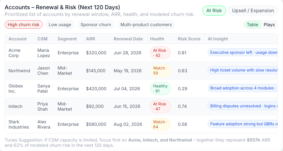 Turais renewals and expansion pipeline view